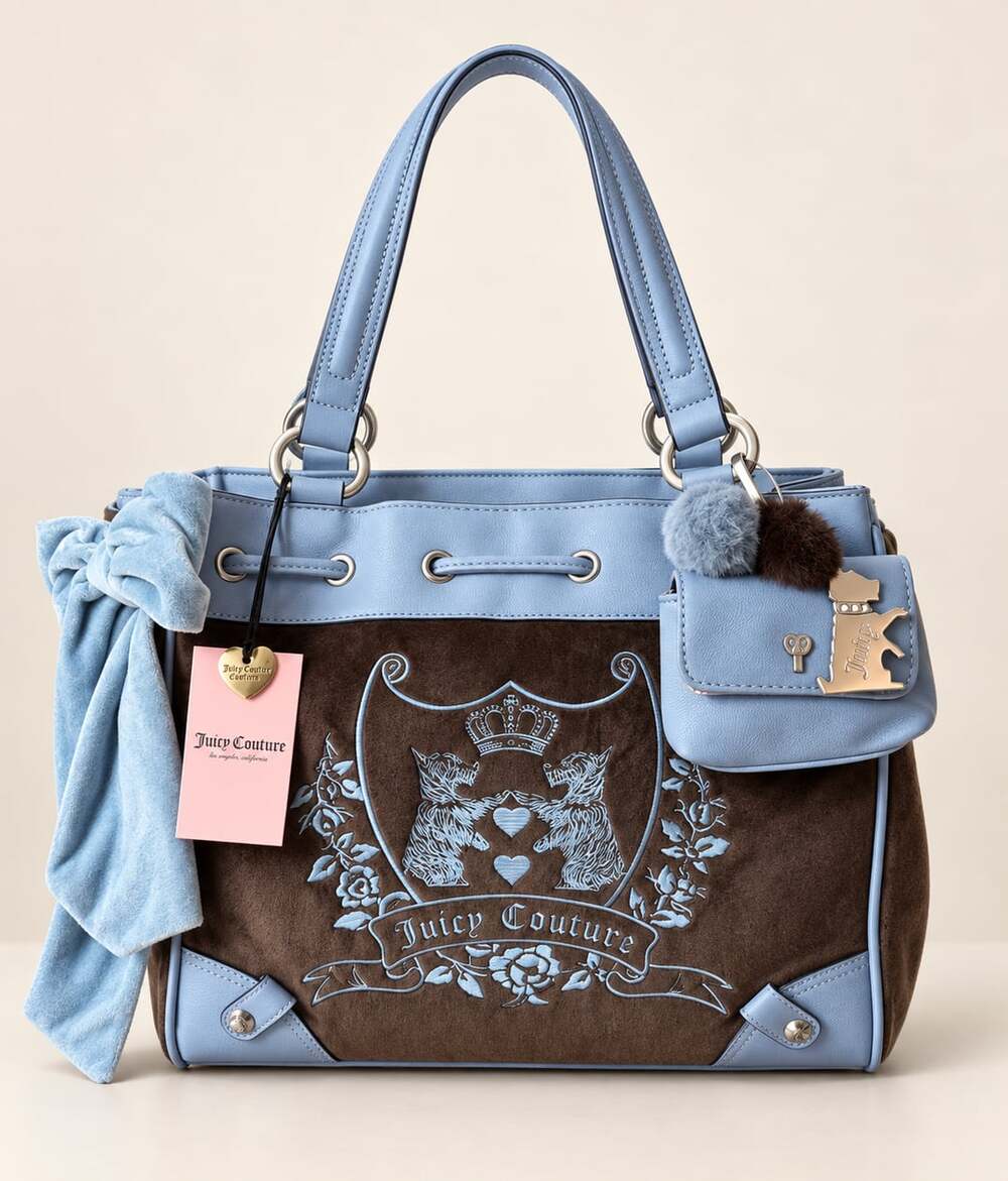 New Juicy Couture New Love Chapter Chocolate Brown Blue Daydreamer Tote Bag - ,